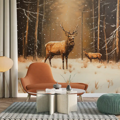 Winter Forest Deer Wall Mural
