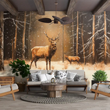 Winter Forest Deer Wall Mural – Nature Peel-and-Stick Large Removable Design