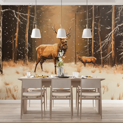 Winter Forest Deer Wall Mural