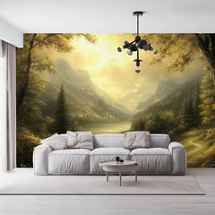 Golden Forest Landscape Wall Mural – Peel-and-Stick Large Bedroom Living Room