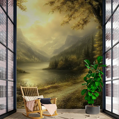 Golden Forest Landscape Wall Mural – Peel-and-Stick Large Bedroom Living Room