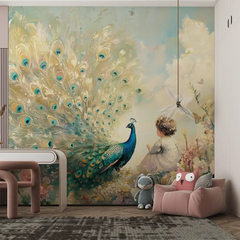 Peacock Garden Wall Mural – Botanical Peel-and-Stick Large Bedroom Living Room