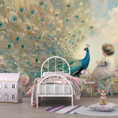 Peacock Garden Wall Mural – Botanical Peel-and-Stick Large Bedroom Living Room