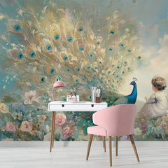 Peacock Garden Wall Mural – Botanical Peel-and-Stick Large Bedroom Living Room