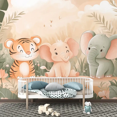 Cute Safari Animals Nursery Wall Mural – Peel-and-Stick Large Kids Room Design