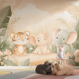 Cute Safari Animals Nursery Wall Mural – Peel-and-Stick Large Kids Room Design
