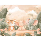 Cute Safari Animals Nursery Wall Mural – Peel-and-Stick Large Kids Room Design