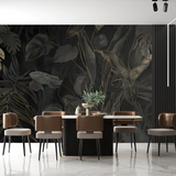 Black and Gold Tropical Leaves Wallpaper – Luxury Peel-and-Stick Bedroom Design