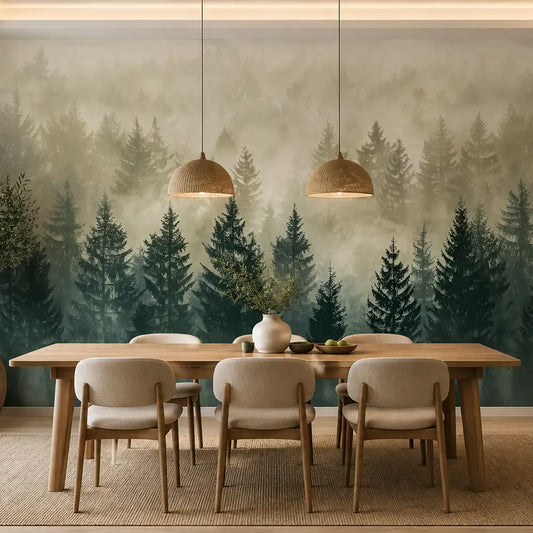 Misty Pine Haven Mural Wallpaper