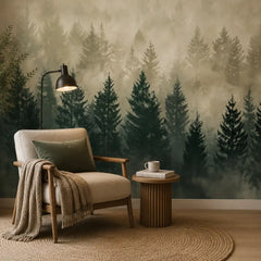 Misty Pine Haven Mural Wallpaper