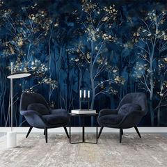 Midnight Blue Forest Wallpaper