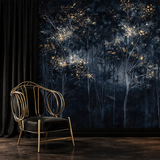 Midnight Blue Forest Wallpaper – Dark Moody Peel-and-Stick Bedroom Accent Wall