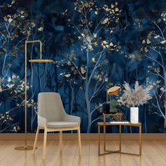 Midnight Blue Forest Wallpaper