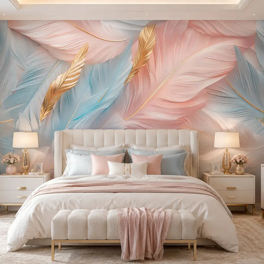 Blush Feather Symphony Mural Wallpaper