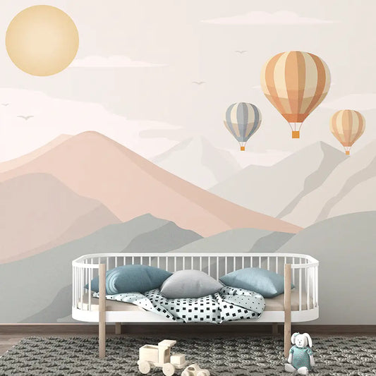 Pastel Mountain Balloon Wallpaper – Kids Room Nursery Peel-and-Stick Design