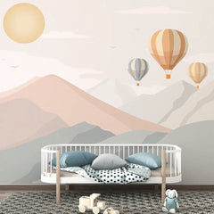 Pastel Mountain Balloon Wallpaper – Kids Room Nursery Peel-and-Stick Design