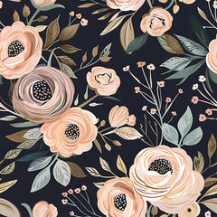 Black midnight romantic blush floral peel-and-stick wallpaper for bedroom accent wall