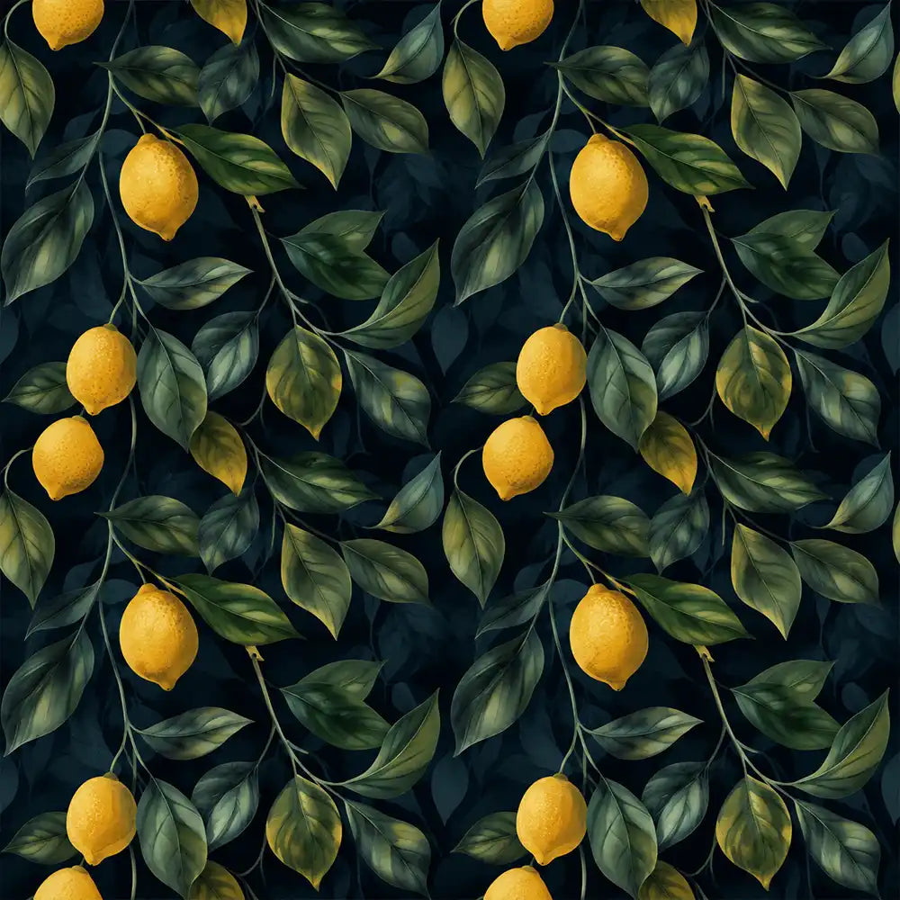 Forest green dark citrus lemon grove removable wallpaper for kitchen or dining room wall