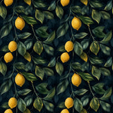 Forest green dark citrus lemon grove removable wallpaper for kitchen or dining room wall