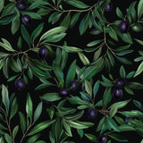 Olive green dark Mediterranean grove peel-and-stick wallpaper for atmospheric bedroom