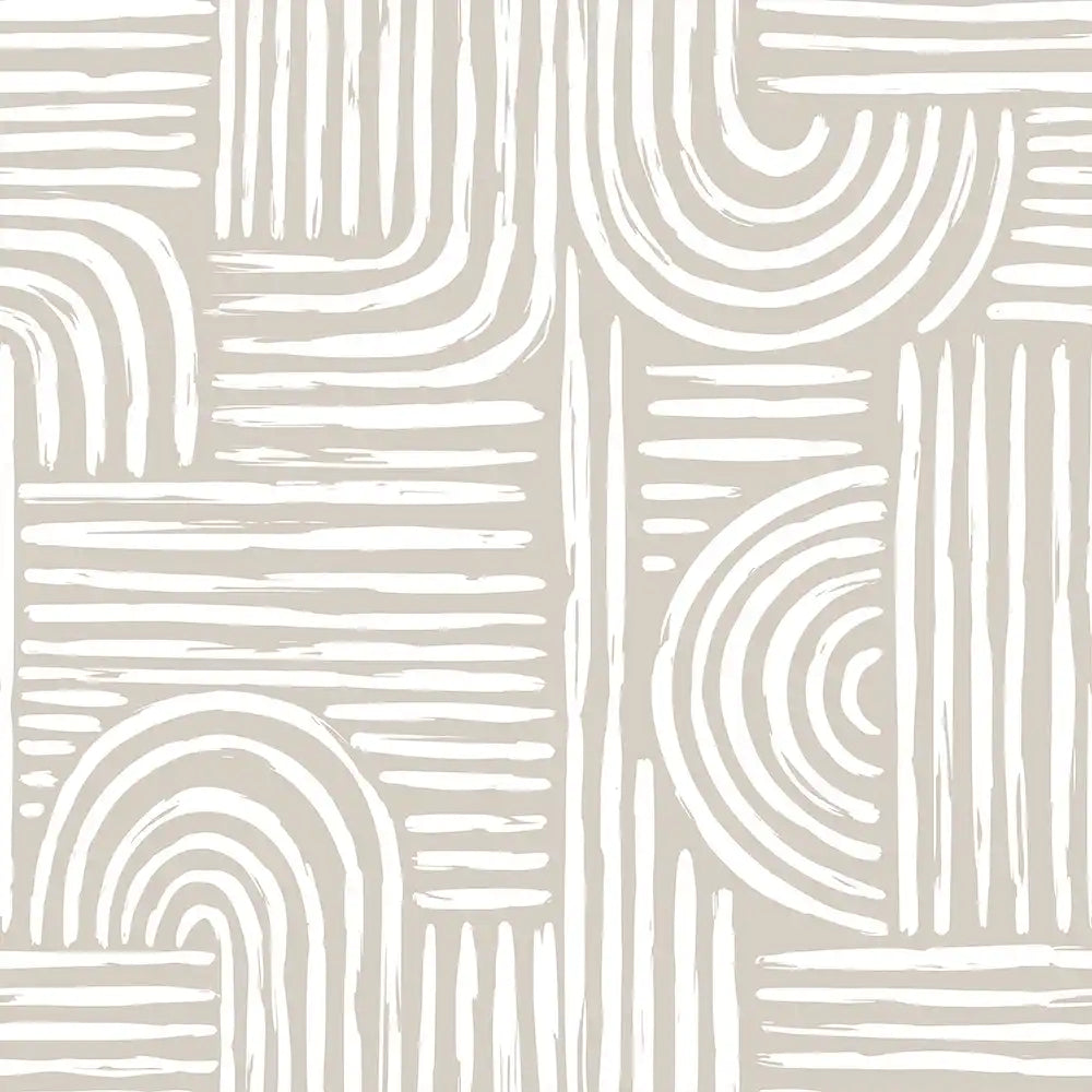 Warm beige minimal arch line modern peel-and-stick wallpaper for bedroom or home office