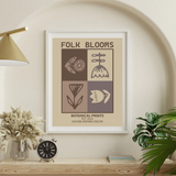 Beautiful neutral folk botanical minimalist art poster sticker enhances interior style.