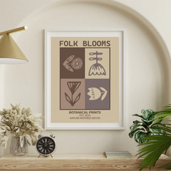 Beautiful neutral folk botanical minimalist art poster sticker enhances interior style.