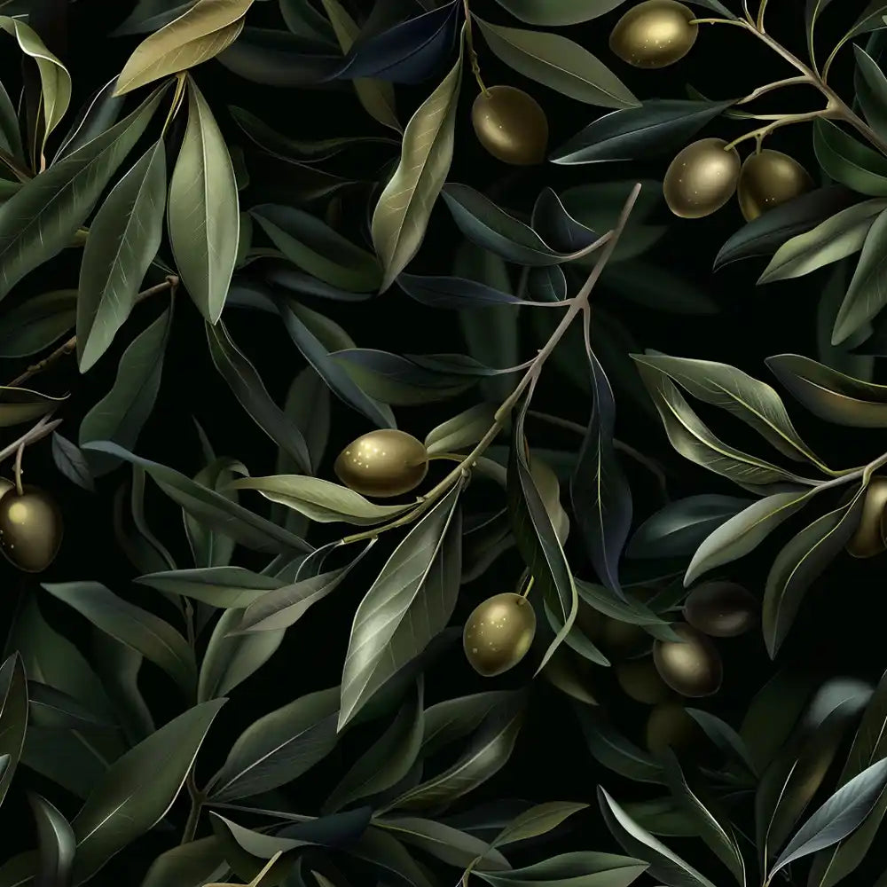 Deep olive green noir branch elegant peel-and-stick wallpaper for refined bedroom design
