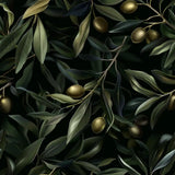 Deep olive green noir branch elegant peel-and-stick wallpaper for refined bedroom design