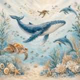 Colorful ocean animals nursery wall mural, peel-and-stick removable wallpaper for kids' rooms
