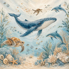Colorful ocean animals nursery wall mural, peel-and-stick removable wallpaper for kids' rooms