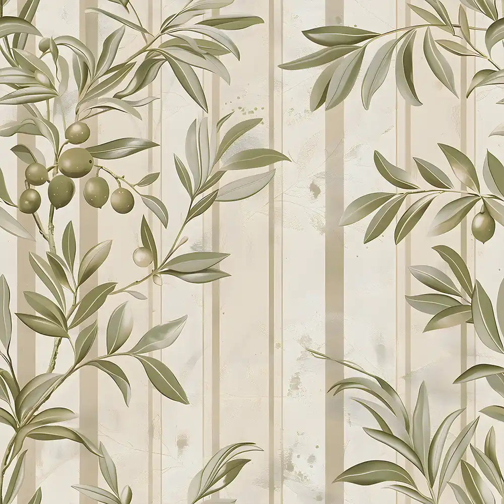 Beige olive botanical stripe minimal peel-and-stick wallpaper for calm bedroom design
