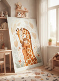 Sweet Girl and Giraffe Hug Boho Poster – Nursery Kids Room Wall Art
