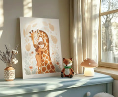 Sweet Girl and Giraffe Hug Boho Poster – Nursery Kids Room Wall Art