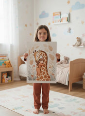 Sweet Girl and Giraffe Hug Boho Poster – Nursery Kids Room Wall Art
