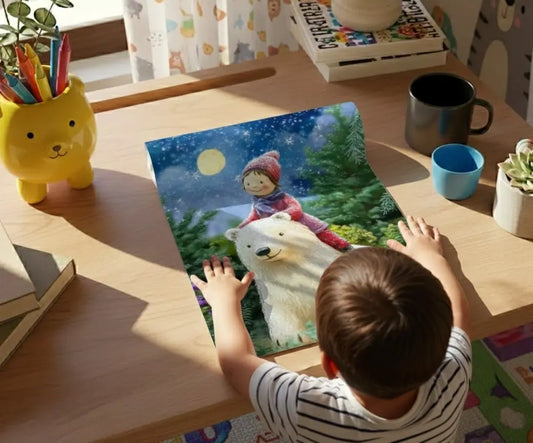 Magical Polar Bear Winter Night Journey Poster – Kids Room Bedroom Wall Art