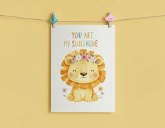 You Are My Sunshine Floral Lion Poster – Kids Room Nursery Wall Art