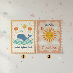 Hello Sunshine and Splish Splash Fun Kids Poster Set – Nursery Wall Art