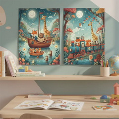 Whimsical Animal Adventure Kids Poster Set – Nursery Bedroom Wall Art