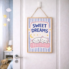 Sweet Dreams Sleeping Cat Kids Poster – Nursery Bedroom Wall Art