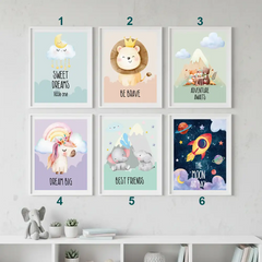 Cute Animals and Dream Quotes Nursery Posters – Kids Room Wall Art Set