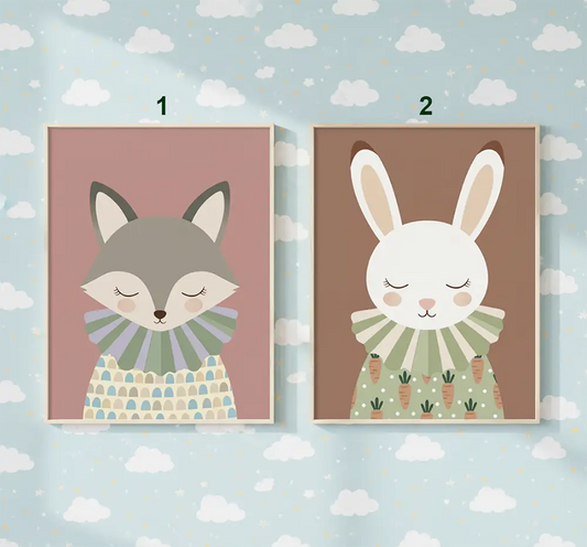 Cute Fox and Bunny Nursery Posters – Kids Room Wall Art Set