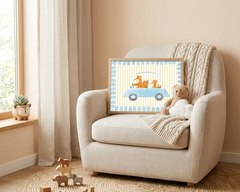 Cute Animals Driving Cars Nursery Posters – Kids Room Wall Art Set