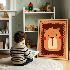 Cute Animal Faces Cartoon Nursery Posters – Kids Room Wall Art Set