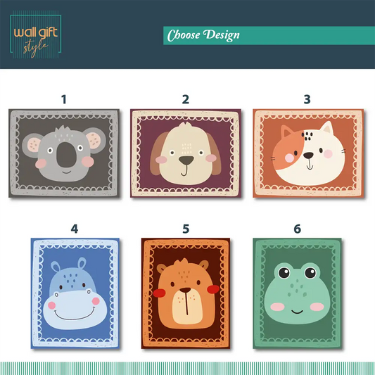 Cute Animal Faces Cartoon Nursery Posters – Kids Room Wall Art Set