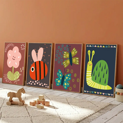 Nature Insects Cartoon Nursery Posters – Educational Kids Room Wall Art Set