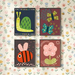 Nature Insects Cartoon Nursery Posters – Educational Kids Room Wall Art Set