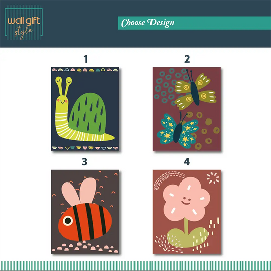 Nature Insects Cartoon Nursery Posters – Educational Kids Room Wall Art Set