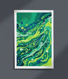Green Flow Abstract Poster – Modern Bedroom Living Room Wall Art