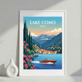 Lake Como Italy Travel Poster – Scenic Bedroom Living Room Wall Art